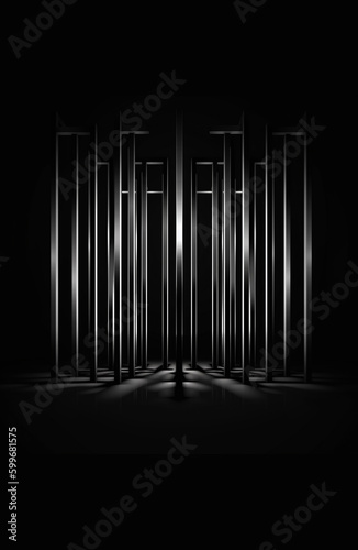Metal bars with light reflecting through it reflecting the image on the floor - Generative AI