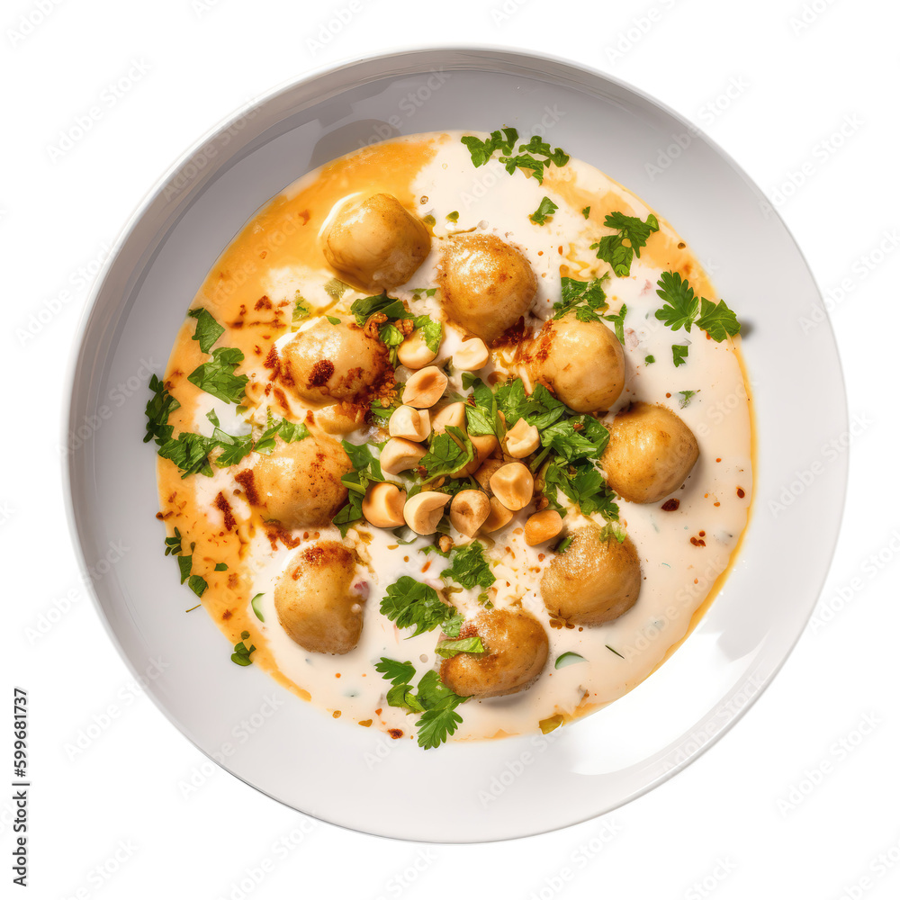 Dahi Bhalla Indian Dish On White Plate. Isolated On A Transparent Background, Png. Generative AI Dahi Bhalla Indian Dish On White Plate. Isolated On A Transparent Background, Png. Generative AI