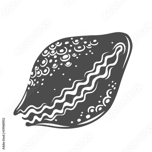 Cowrie glyph icon vector illustration. Stamp of sea shellfish, marine gastropod mollusk and cowry snail in shell, silhouette of shell money and small exotic fashion necklace element from seashore