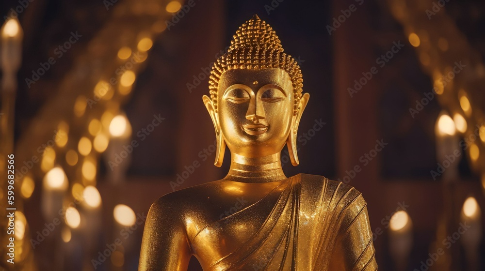 Fototapeta premium golden buddha statue in the temple, Generative AI