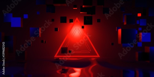 gaming esports background abstract wallpaper, cyberpunk style scifi game, stage scene in pedestal display room, neon glow light, 3d illustration rendering