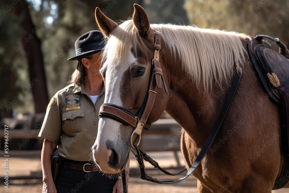 Fototapeta premium Animalassisted Intervention Therapy Horse Calmly Standing With Handler. Generative AI