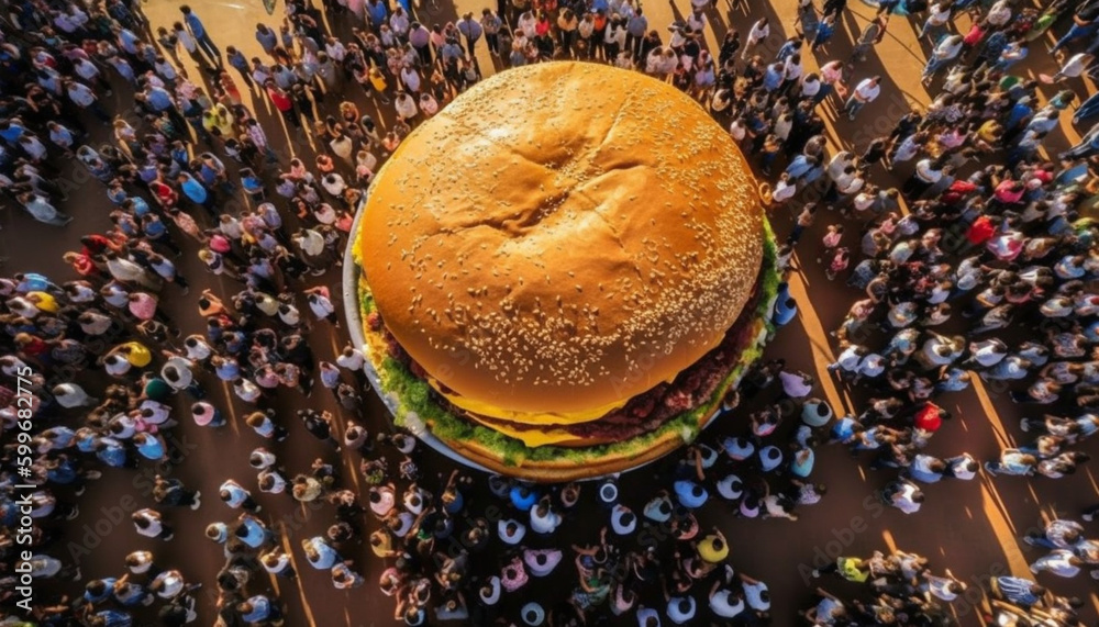 View from above A photograph of Thai people with the hamburger, Generative Ai.