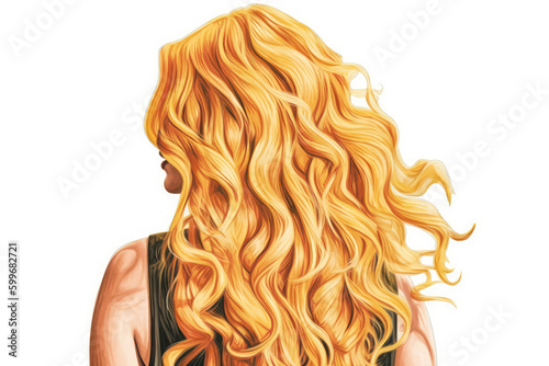 Image Of Her Long Yellow Wavy Hair. Generative AI