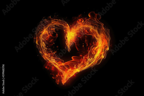Fire Heart Sign On Black Background. Generative AI