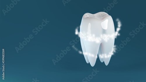 Healthy strong tooth, safe whitening and plaque antibacterial protection vector illustration. Shiny polshed white enamel and dental hygiene sign.