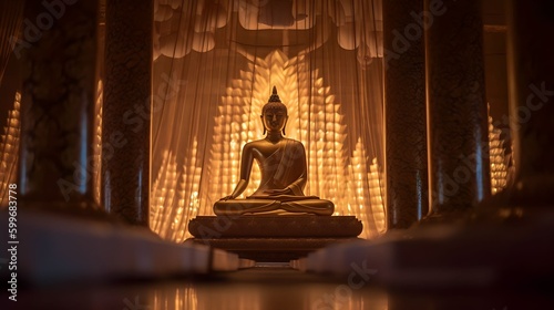 golden buddha statue in the temple  Generative AI