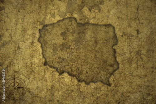 map of poland on a old vintage crack paper background .