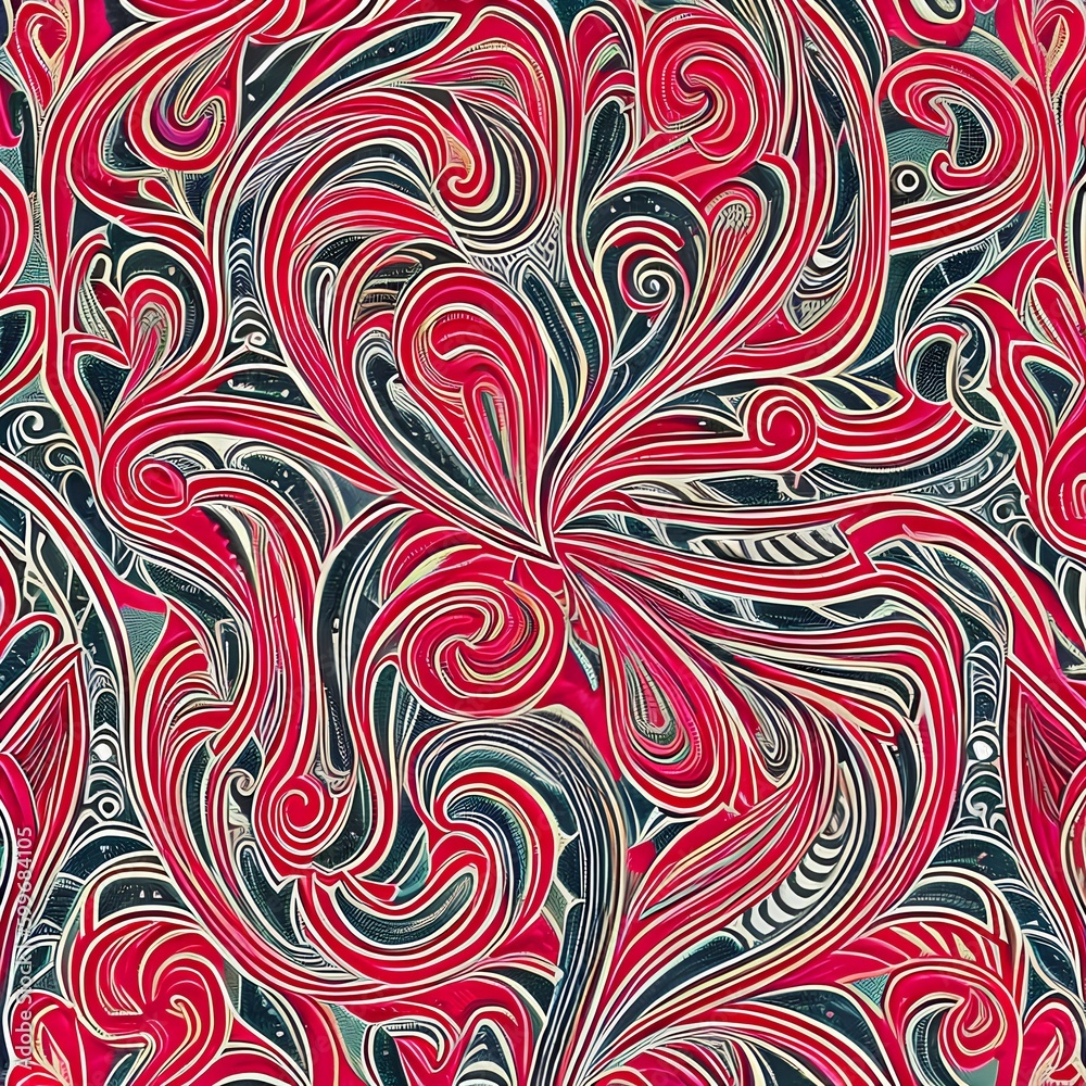 A swirling, paisley-like pattern in shades of pink and red2, Generative AI