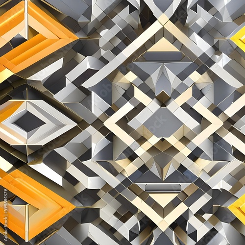 A kaleidoscopic pattern of overlapping triangles in shades of yellow and orange3, Generative AI photo