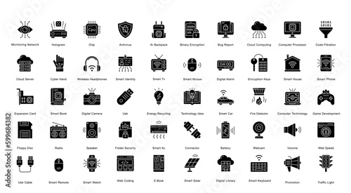 Remote Work Glyph Iconset Home Office Glyph Icon Bundle in Black