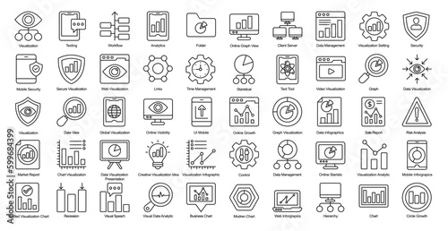 Data Visualization Thin Line Iconset Web Presentation Outline Icon Bundle in Black photo