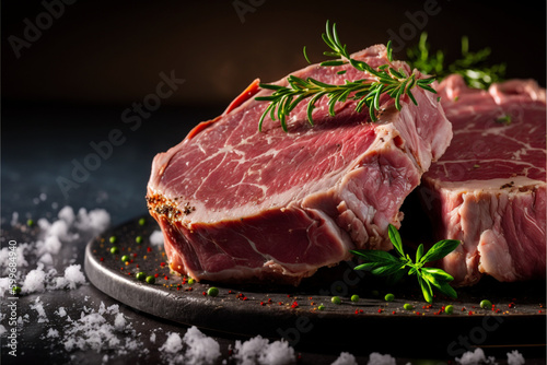 Raw pork meat professional photography, Generative Ai