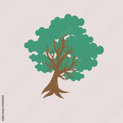 Green trees flat vector illustration. Beautiful green leaves isolated on white.