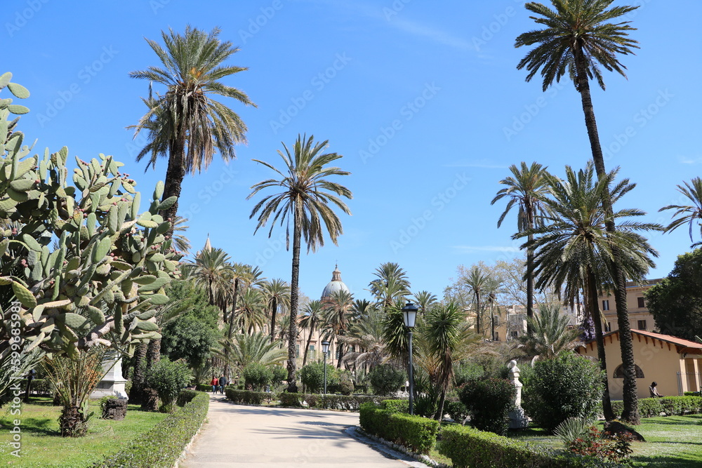 Park at Via Vittorio Emanuele in Palermo, Sicily Italy
