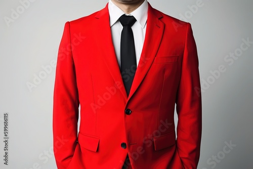 A businessman in a red suit on a white background is isolated. photo