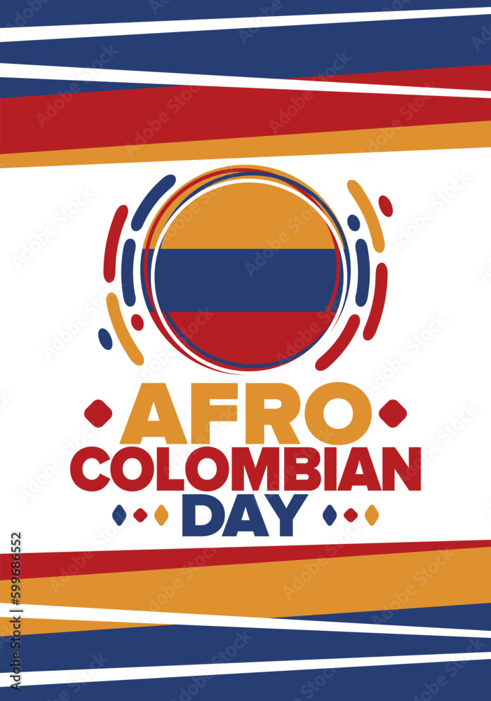 Obraz premium Afro-Colombian Day in Colombia. Celebrate annual in May 21. Freedom day poster. National holiday. Colombian flag. Afro-Colombian culture, history and heritage. Tradition pattern. Vector illustration