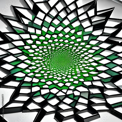 A bold pattern of black and white circles, with a central square in shades of green5, Generative AI photo