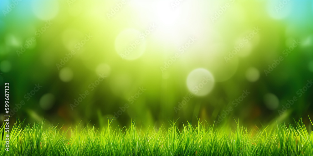 Fresh green grass background in sunny summer day. A natural spring garden background of fresh green grass for product display. generative ai. Blurred nature background Fresh green grass background in sunny summer day. A natural spring garden background of fresh green grass for product display. generative ai. Blurred nature background