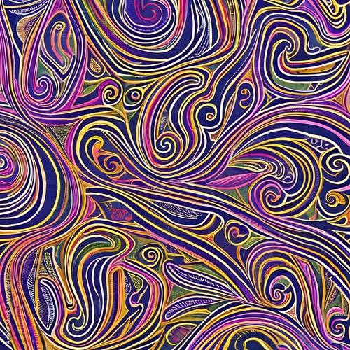 A swirling, paisley-like pattern in shades of pink and purple4, Generative AI