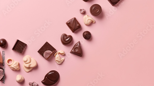 love shape chocolates on a pink backdrop, Generative Ai