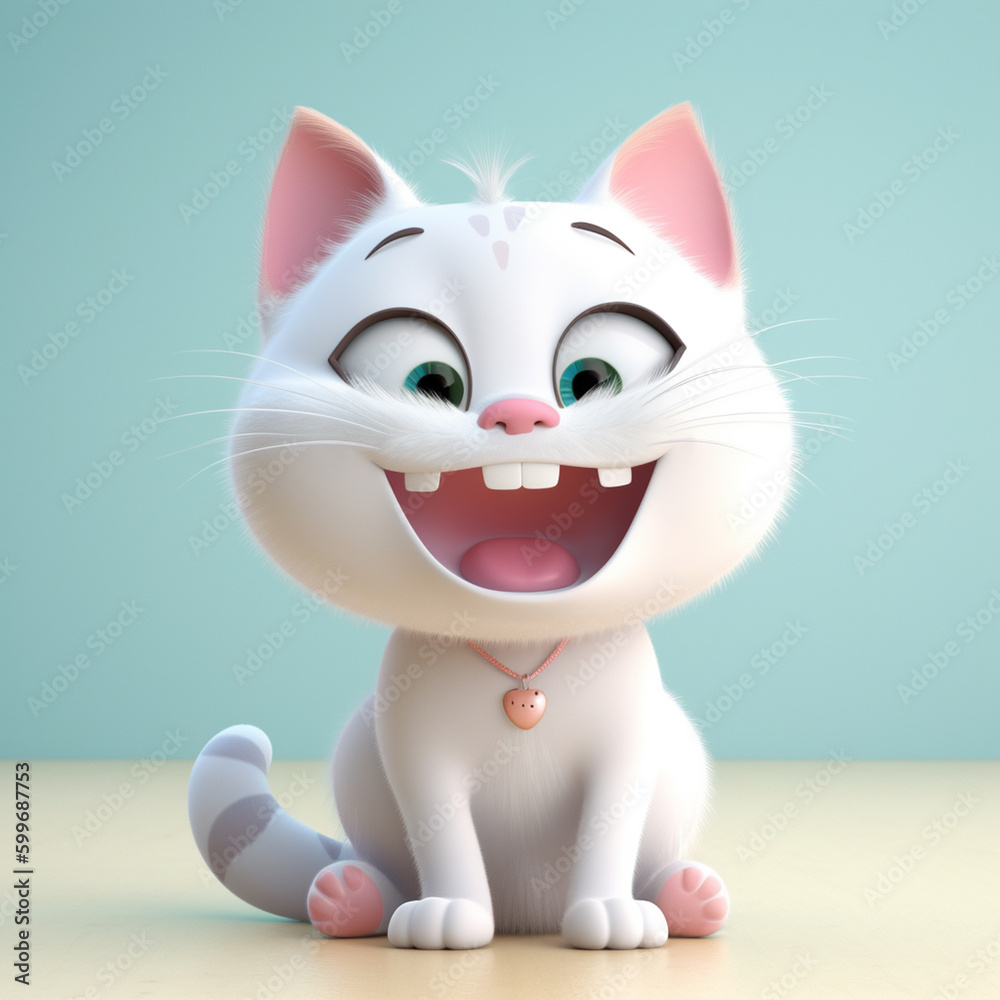 Cute funny cartoon cat with funny expression. cartoon character smile face cat, Generative AI