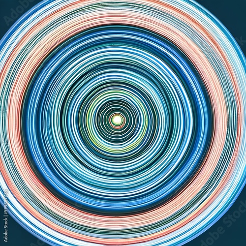 A series of concentric circles in shades of blue and green, with a bright pink dot in the center3, Generative AI