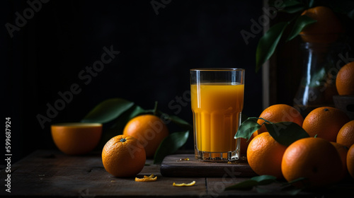 Orange juice copy space tasty wide shot cinematic, Generative Ai