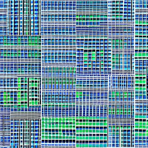 A repeating pattern of interlocking squares in shades of blue and green4, Generative AI photo