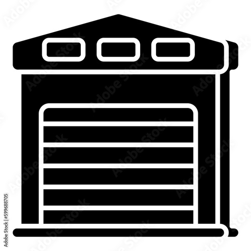 A solid design icon of warehouse