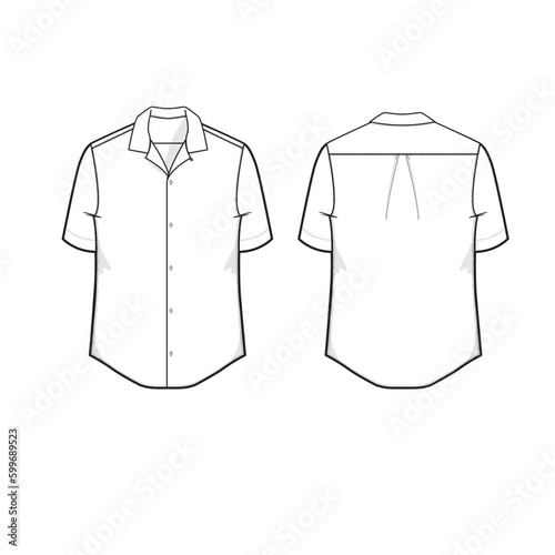 Camp Shirt Technical Drawing Flat Apparel illustration Men's Button Up Shirt Blank Mock Up Template For Fashion Design Tech Packs CADs Clothing 