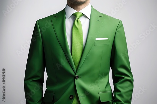 A businessman in a green suit on a white background is isolated.