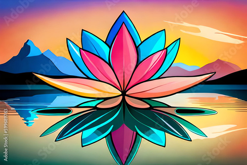  a lotus flower with bold, contrasting colors highlighting the beauty and significance in yoga culture