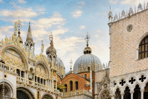 VENICE, Italy - September 30, 2022: Cathedral of San Marco (San Marco basilica) in Venice, Italy. View from San Marco square. Close-up © lesia