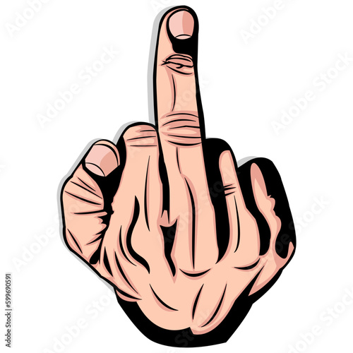 Pointing Middle Finger Simple Vector Illustration. Mockery symbol. Hatred symbol. Very Ugly. Very Bad. Outline. White Background. Black Shadow. Woman hands. Man Hands.