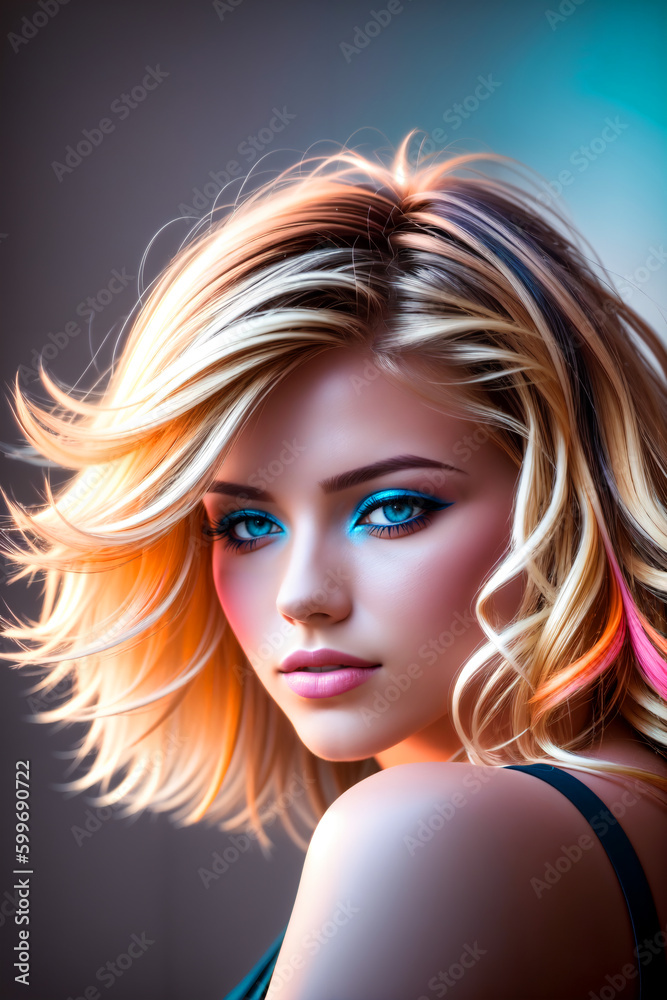 Bright Portrait Of A Beautiful Woman Blonde With Blue Eyes Looking At Bright Portrait Of A Beautiful Woman Blonde With Blue Eyes Looking At