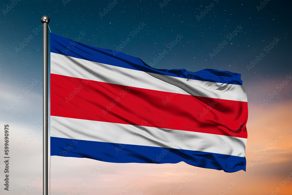 Naklejka premium Waving flag of the Costa Rica. Pole Flag in the Wind. National mark. Waving Costa Rica Flag. Costa Rica Flag Flowing.