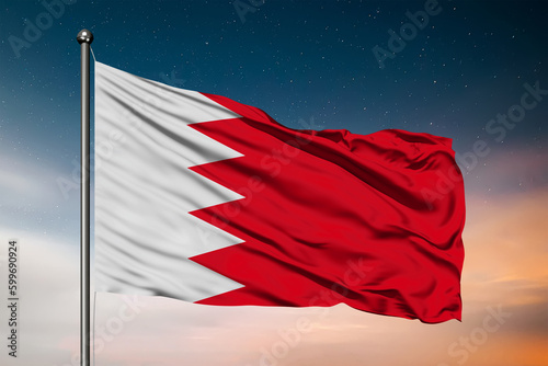 Waving flag of the Bahrein. Pole Flag in the Wind. National mark. Waving Bahrein Flag. Bahrein Flag Flowing. 