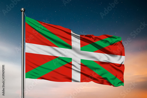 Waving flag of the Basque Country. Pole Flag in the Wind. National mark. Waving Basque Flag. Basque Country Flag Flowing.