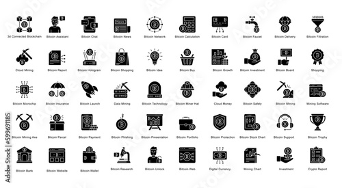Cryptography Glyph Iconset Bitcoin Blockchain Crypto Glyph Icon Bundle in Black
