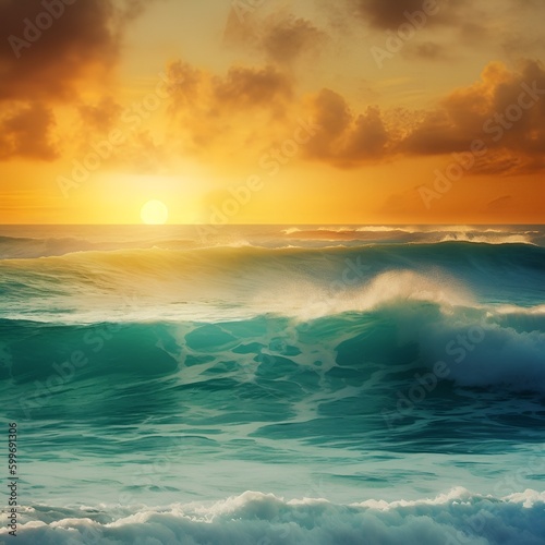 "Ocean's Symphony: Sunset and the Rhythmic Waves"AI