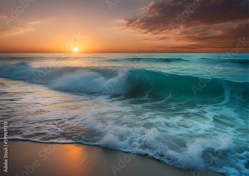 "Ocean's Symphony: Sunset and the Rhythmic Waves"Ai