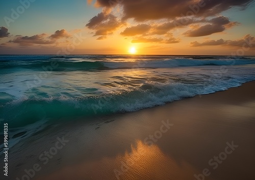 "Harmony of Elements: Sunset and the Resounding Waves"Ai