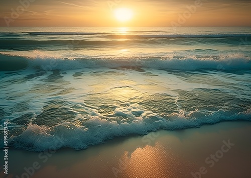 "Coastal Beauty: Sunset Painting the Sea with Waves"Ai