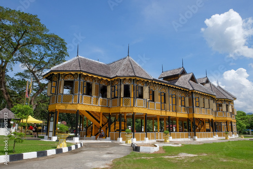 Istana Kenangan. The old Malay Royal Palace with traditional architecture, bamboo and wood is full of detail and wood carving art, this is one of the landmark of Kuala Kangsar, Perak, Malaysia. 
