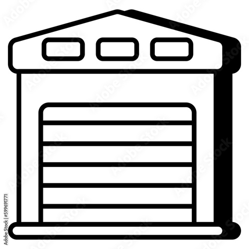 A linear design icon of warehouse