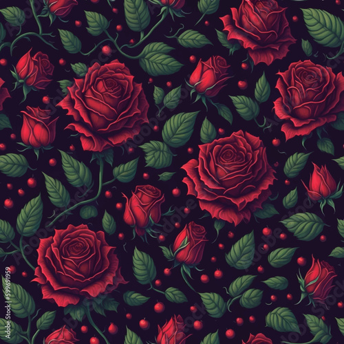 Summer wild red roses seamless.