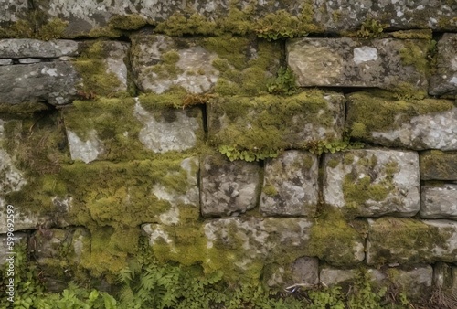 stone wall with moss, generative ai