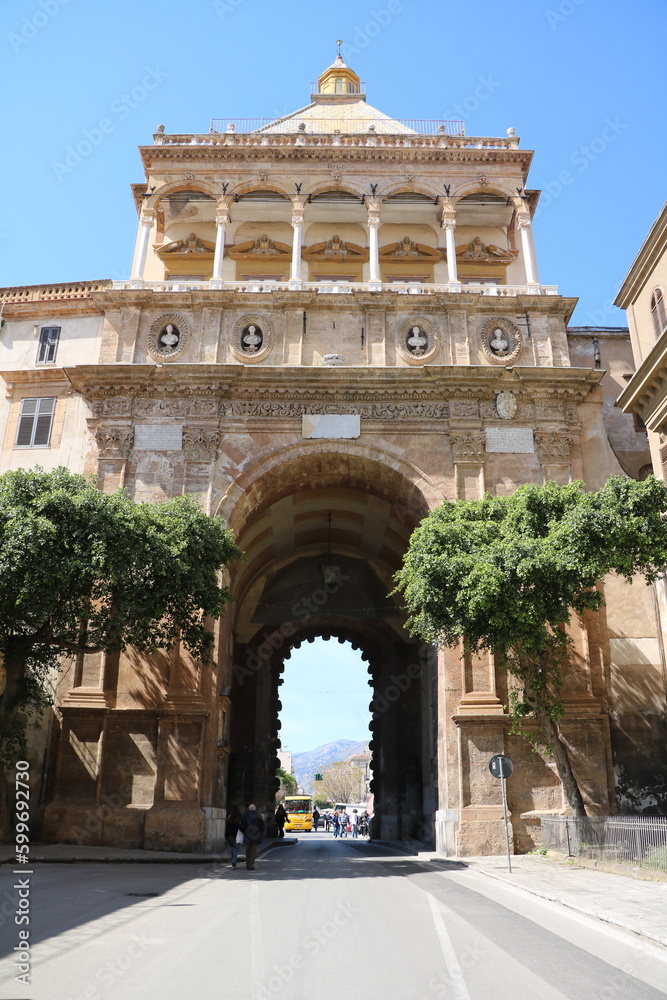 City gate Porta Nuova in Palermo, Sicily Italy