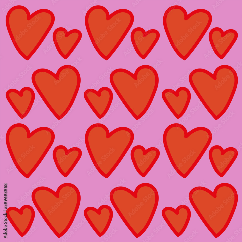 Seamless texture in the form of red hearts on a pink background